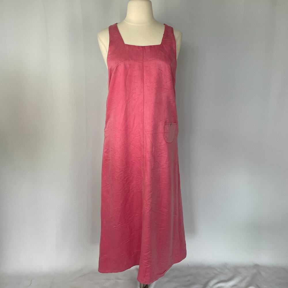 Vintage Jumper Dress SIze 16 Pink Minimal Pinafore Long Maxi Modest Cottage 90s